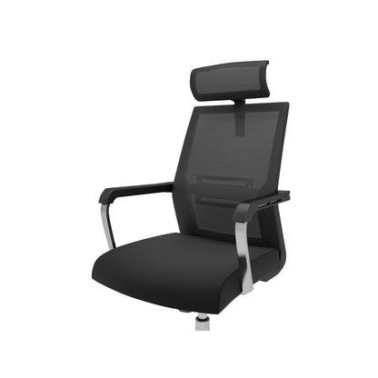 Chaise de bureau Nancy's Jacksonville - Chaise pivotante - Dossier inclinable - Maille - Ergonomique - Appui-tête - Noir - Plastique - 55 x 56 x 115-131 cm