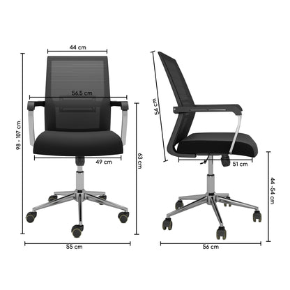 Nancy's Ocala Bureaustoel - Draaistoel - Kantelbare Rugleuning - Mesh - Ergonomisch - Zwart - Kunststof - 55 x 56 x 98 - 107 cm