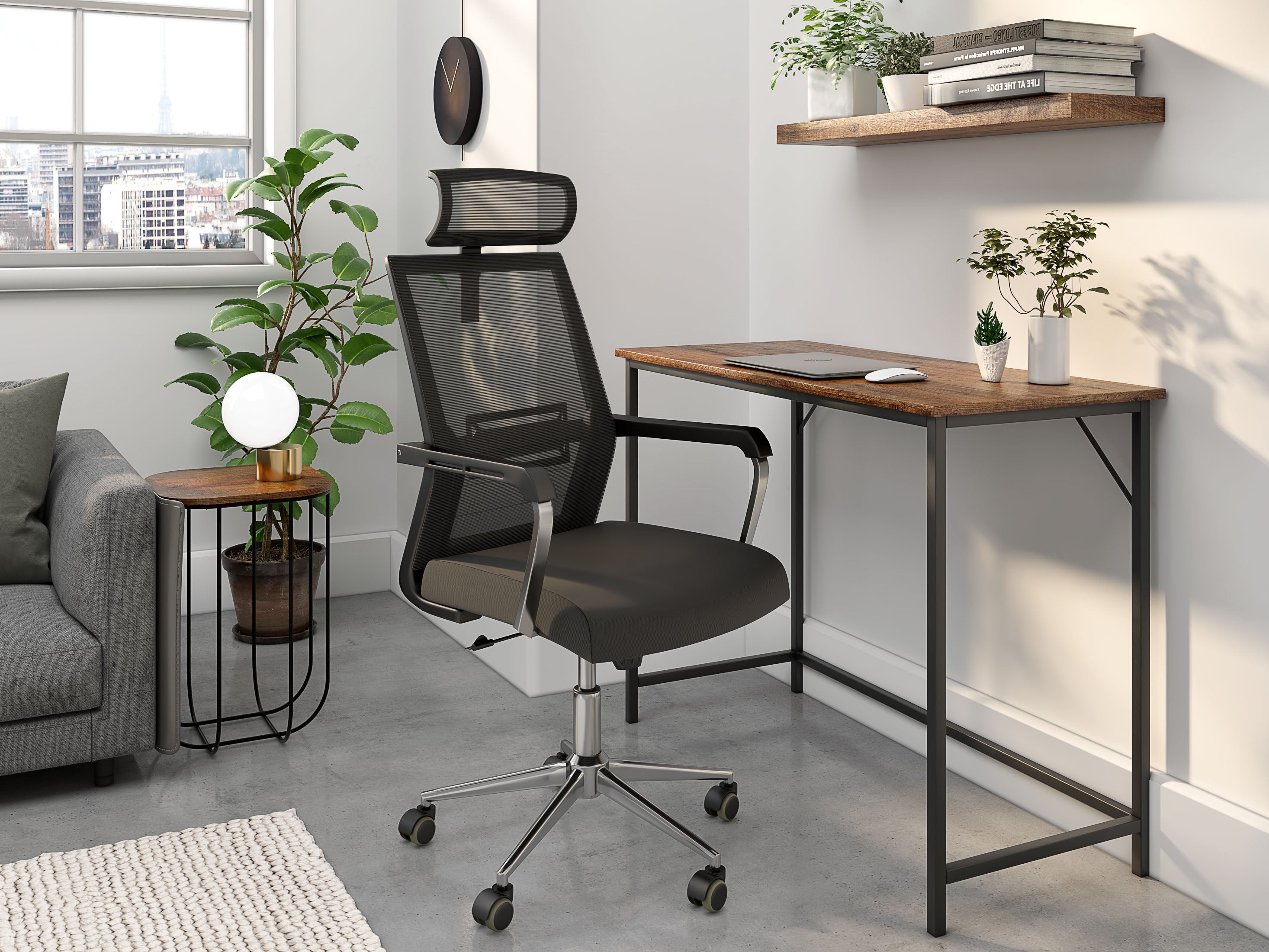 Nancy's Jacksonville Office Chair - Swivel chair - Tiltable Backrest - Mesh - Ergonomic - Headrest - Black - Plastic - 55 x 56 x 115-131 cm