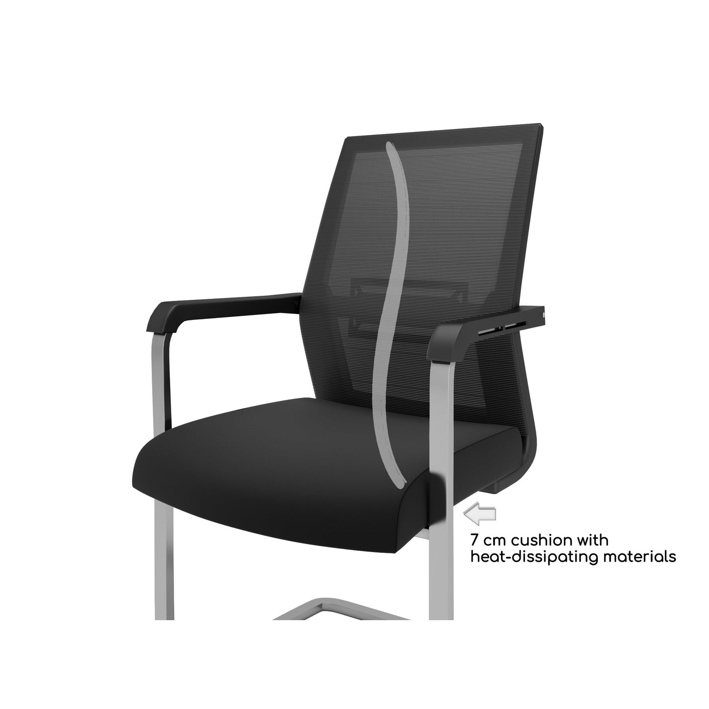 Nancy's Orlando Office Chair - Cantilever Chair - Tiltable Backrest - Mesh - Ergonomic - Black - Aluminum - Plastic - 55 x 56 x 97 cm