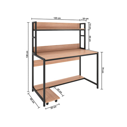 Nancy's Englewood Desk - Computer table - Office table - Storage space - Trolley - Engineered Wood - Steel - Light brown - Black - 120 x 60 x 136 cm (WXDXH)