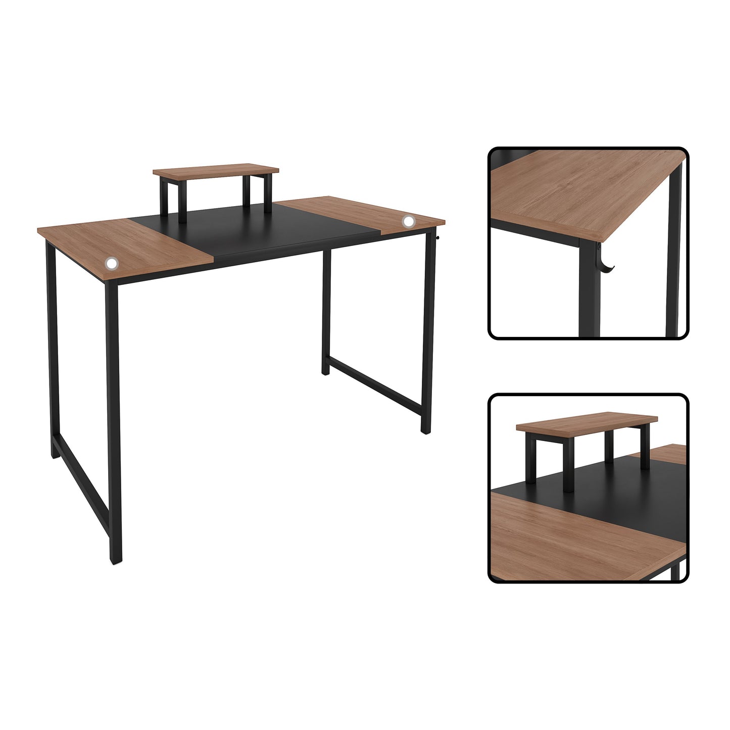 Nancy's Georgetown Desk - Computer table - Office table - Monitor stand - Mouse pad - Brown - Black - Engineered Wood - Steel - 120 x 60 x 75 cm