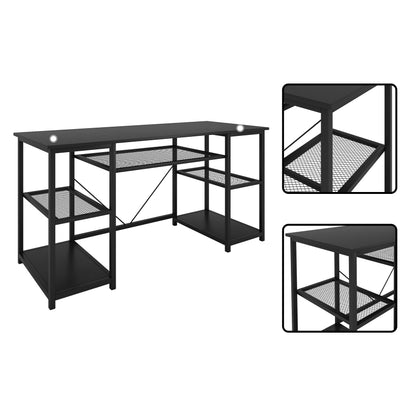 Nancy's Littleton Bureau - Computertafel - Kantoortafel - Opbergruimte - Bewerkt Hout - Gepoedercoat Staal - Zwart - 150 x 50 x 75 cm