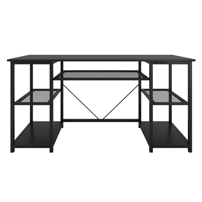 Nancy's Littleton Desk - Table d'ordinateur - Table de bureau - Espace de rangement - Bois d'ingénierie - Acier enduit de poudre - Noir - 150 x 50 x 75 cm