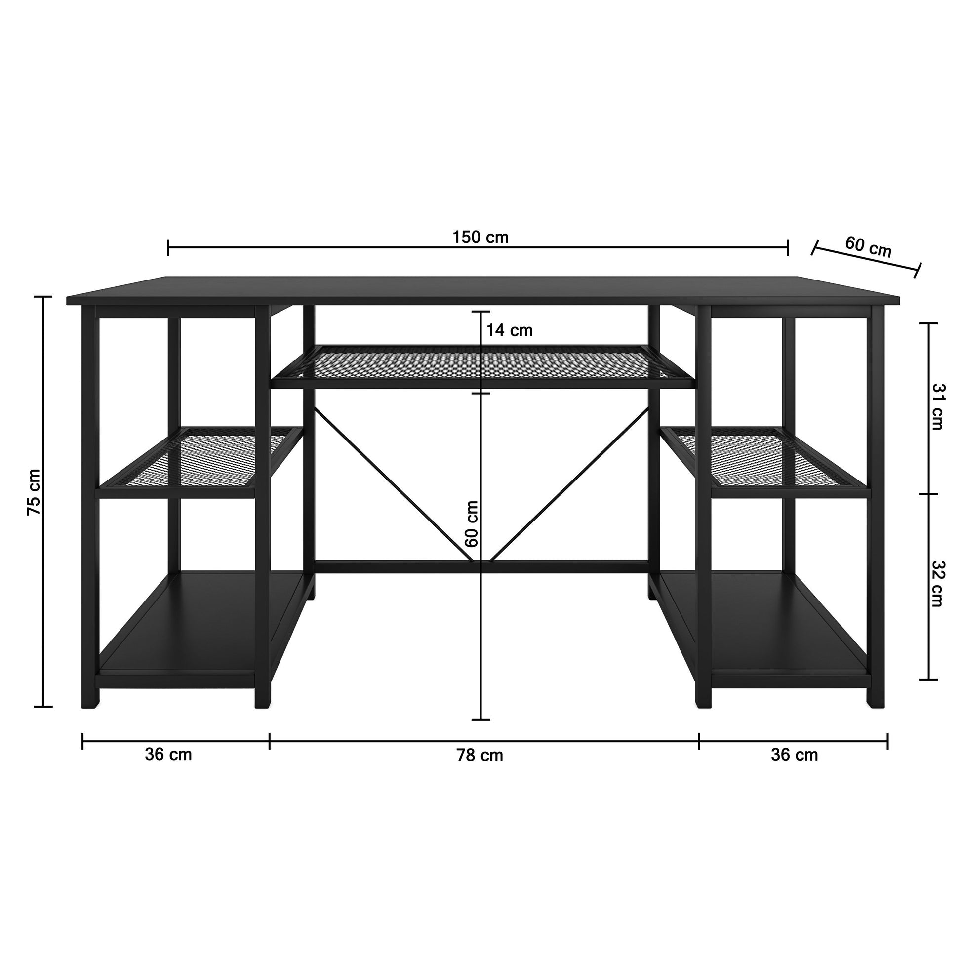 Nancy's Littleton Bureau - Computertafel - Kantoortafel - Opbergruimte - Bewerkt Hout - Gepoedercoat Staal - Zwart - 150 x 50 x 75 cm