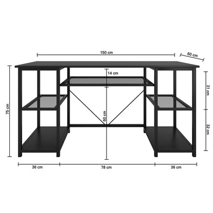 Nancy's Littleton Bureau - Computertafel - Kantoortafel - Opbergruimte - Bewerkt Hout - Gepoedercoat Staal - Zwart - 150 x 50 x 75 cm