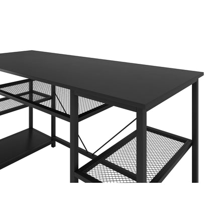 Nancy's Littleton Bureau - Computertafel - Kantoortafel - Opbergruimte - Bewerkt Hout - Gepoedercoat Staal - Zwart - 150 x 50 x 75 cm