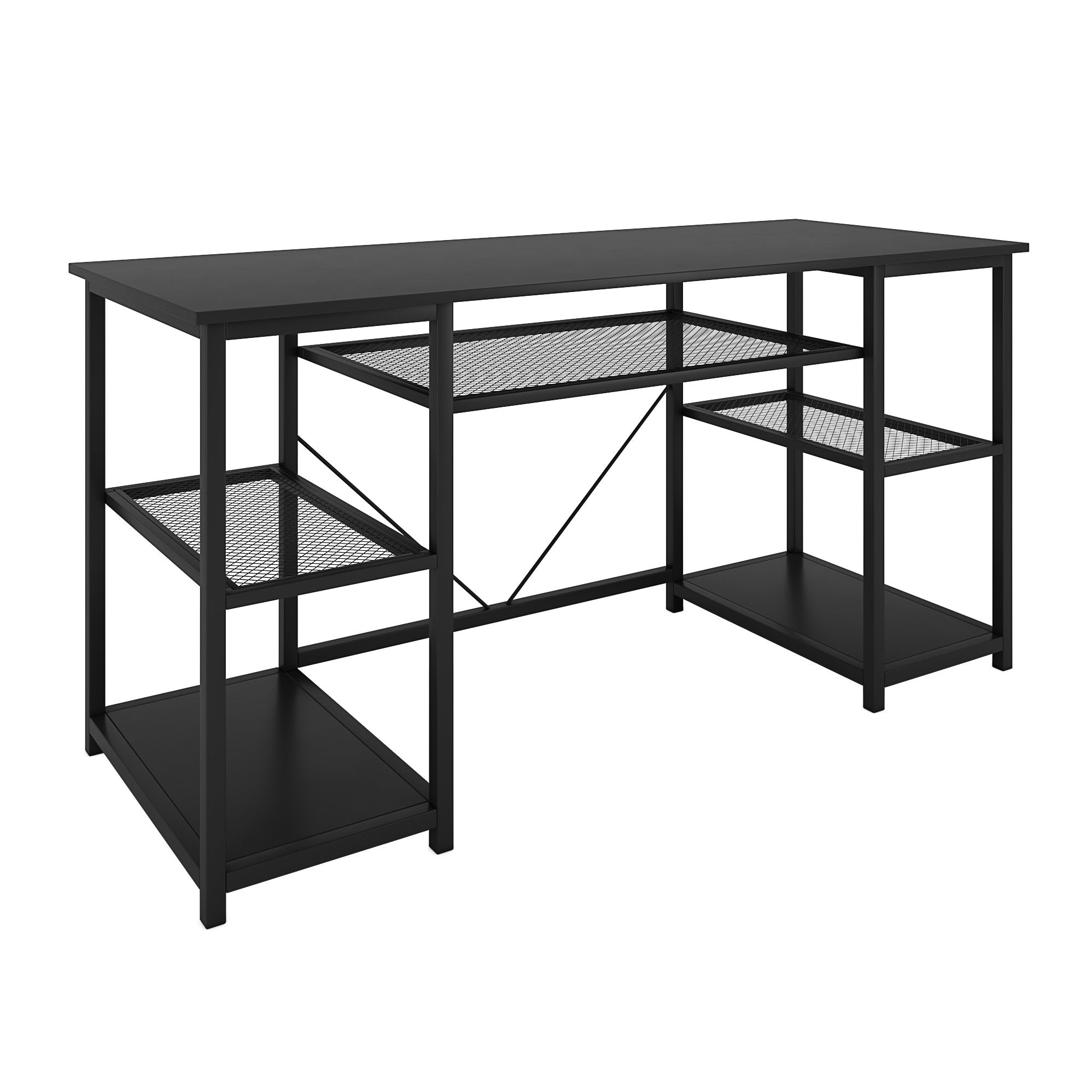 Nancy's Littleton Desk - Table d'ordinateur - Table de bureau - Espace de rangement - Bois d'ingénierie - Acier enduit de poudre - Noir - 150 x 50 x 75 cm