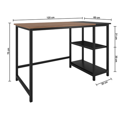 Nancy's Westminster Bureau - Computertafel - Kantoortafel - Opbergruimte - Muismat - Bewerkt Hout - Gepoedercoat Staal - Zwart Bruin - 120 x 60 x 75 cm