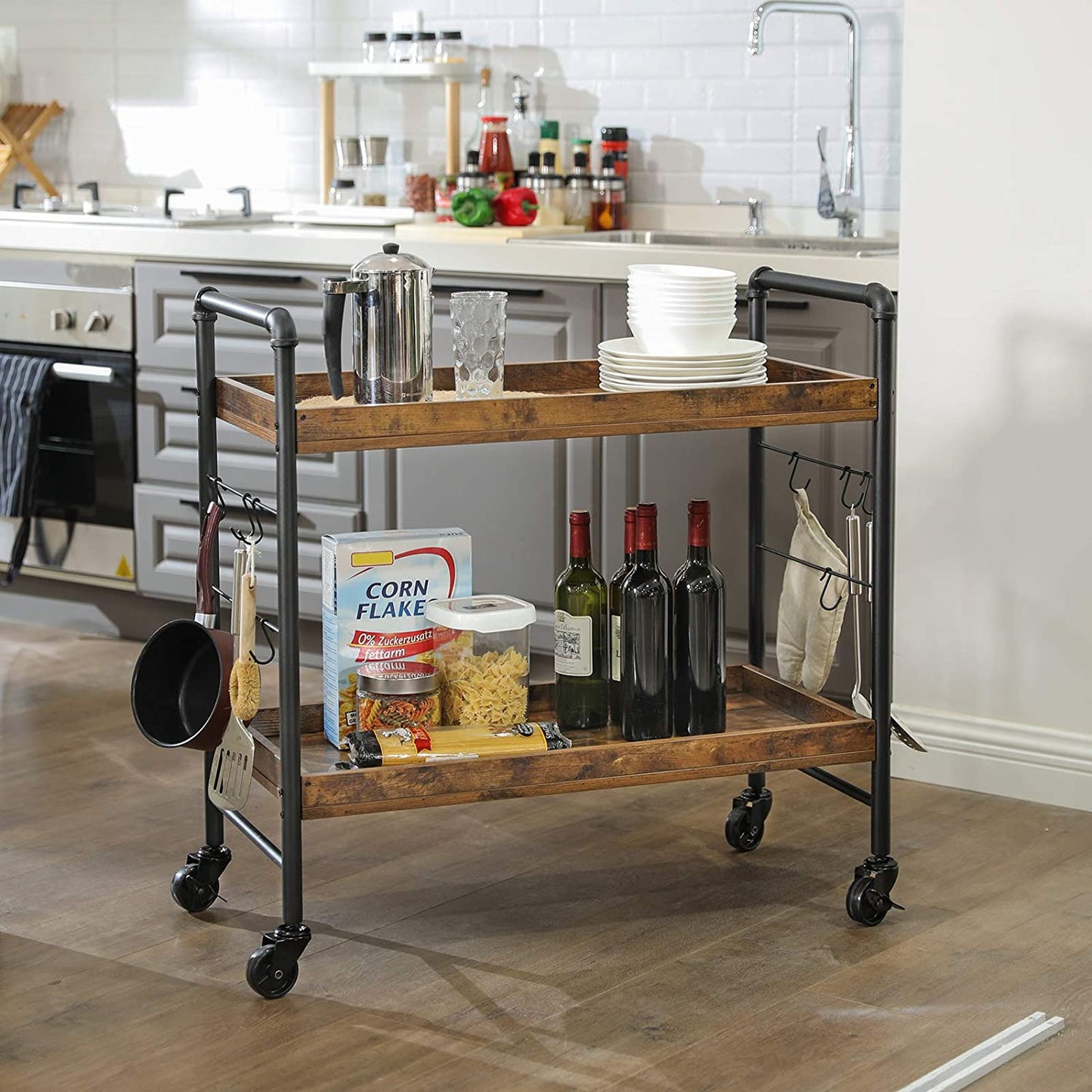 Chariot de cuisine vintage de Nancy - Chariot de service - Chariots de cuisine - Marron rustique - Chariot industriel - 86 x 40 x 85 cm