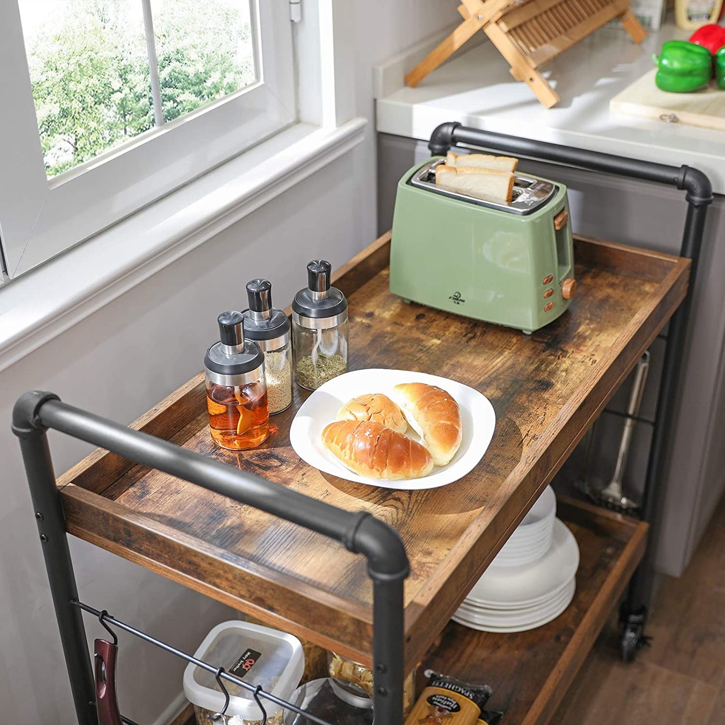 Chariot de cuisine vintage de Nancy - Chariot de service - Chariots de cuisine - Marron rustique - Chariot industriel - 86 x 40 x 85 cm