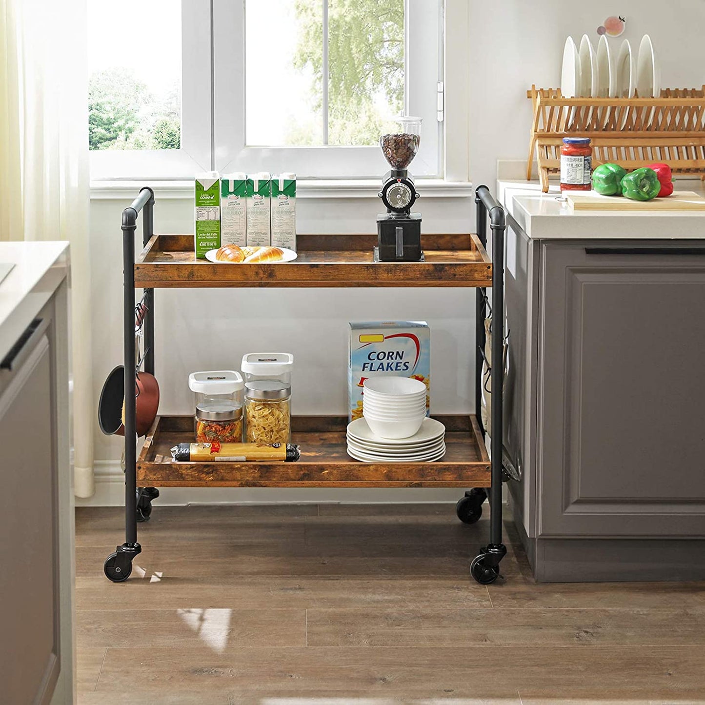 Chariot de cuisine vintage de Nancy - Chariot de service - Chariots de cuisine - Marron rustique - Chariot industriel - 86 x 40 x 85 cm