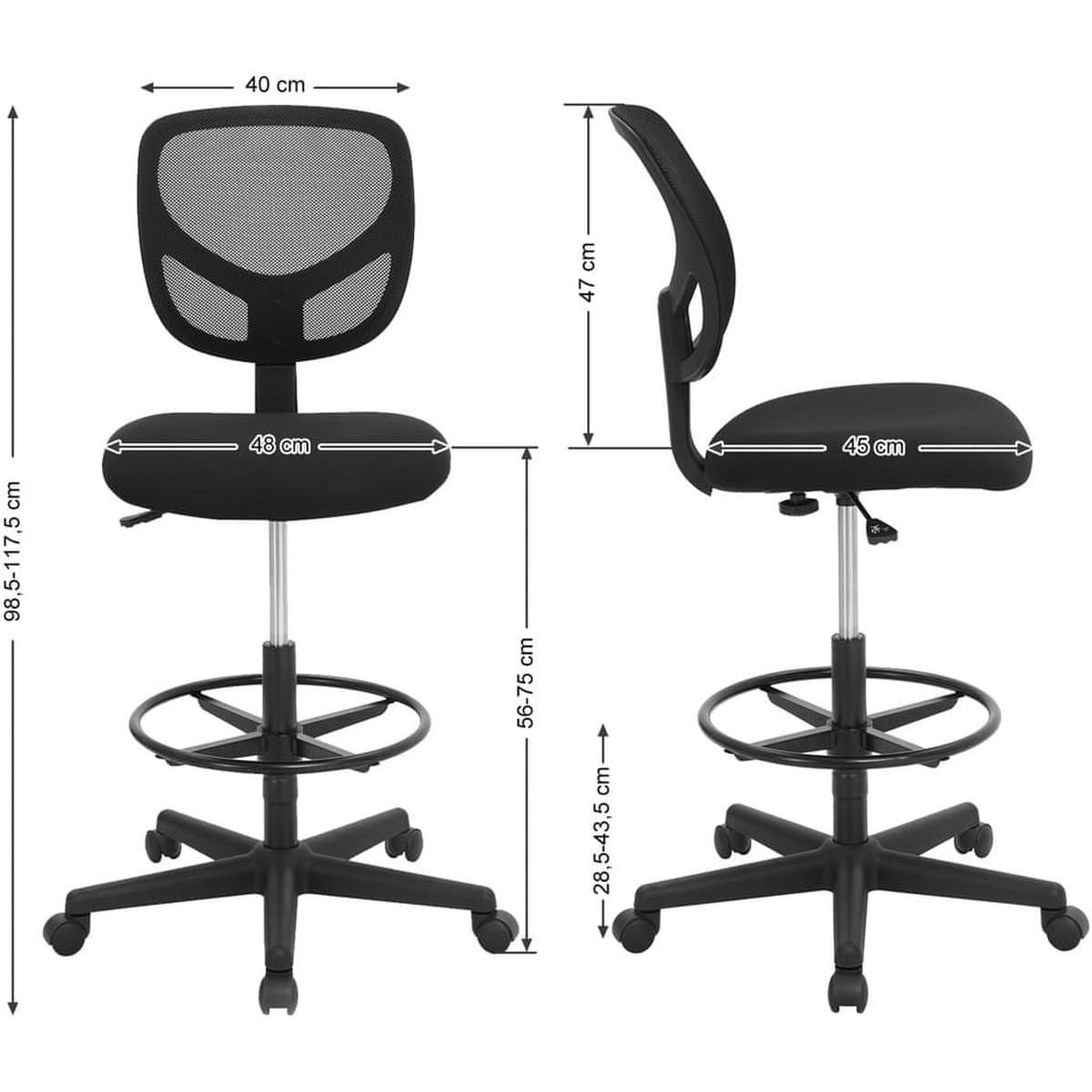 Nancy's Bureaustoel Met Verstelbare Voetring - Verstelbare Werkkruk 60 x 60 x 117,5 cm - Nancy HomeStore