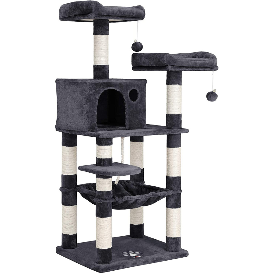 Nancy's Cathlamet Kattenboom - Krabpaal - Klimboom voor katten - Kat Toren met grot - Lichtgrijs - 55 x 45 x 143 cm