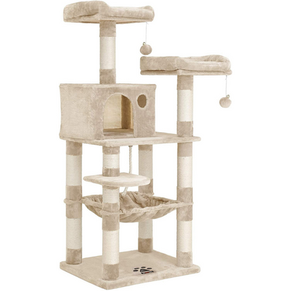 Nancy's Cathlamet Cat Tree - Scratching post - Climbing tree for cats - Cat Tower with cave - Light gray - 55 x 45 x 143 cm