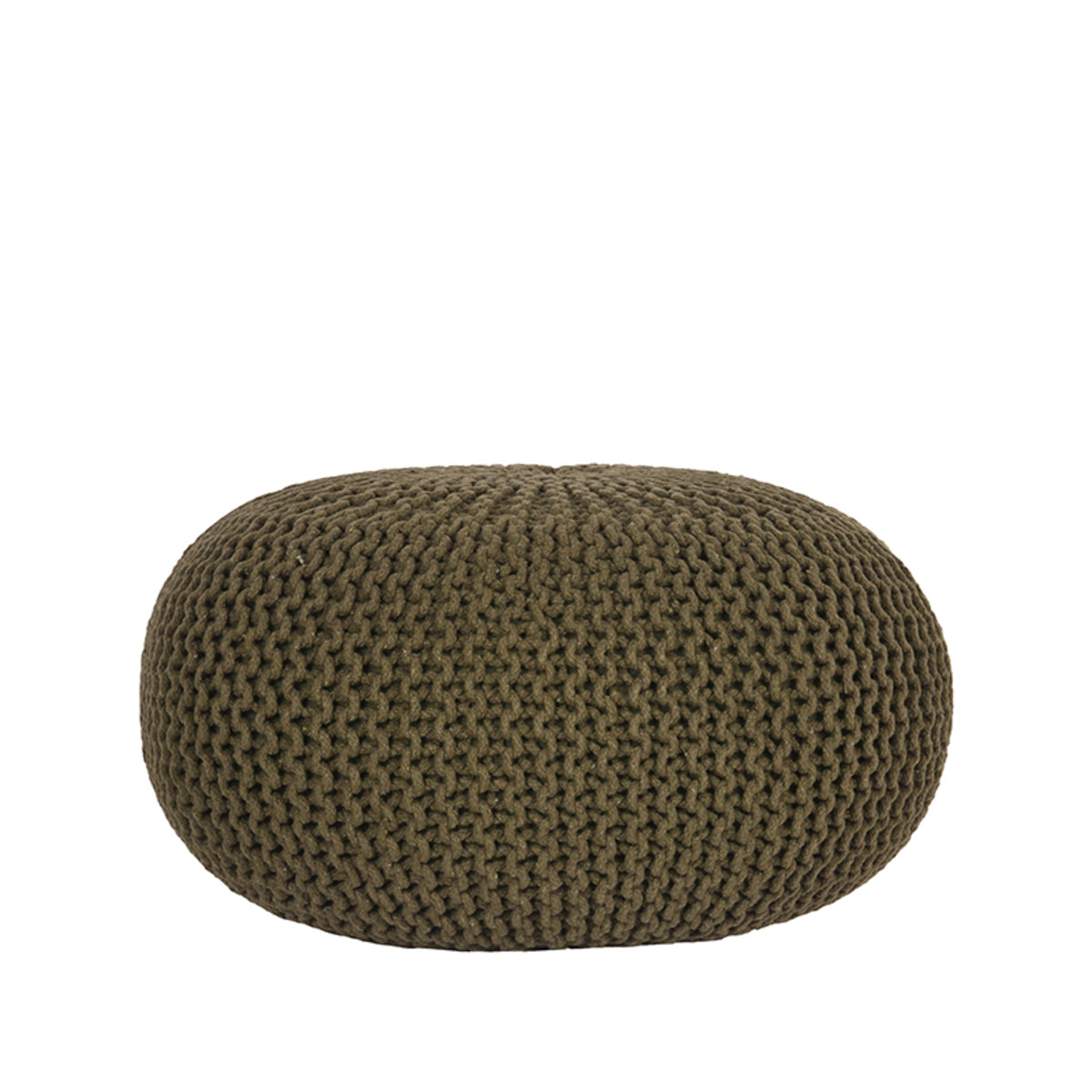 Nancy's Poef Gebreid - Handgemaakt - Poefen - Rond - Modern - Katoen - Army green - 70 x 70 x 35 cm | L