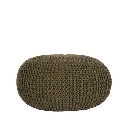 Nancy's Poef Gebreid - Handgemaakt - Poefen - Rond - Modern - Katoen - Army green - 70 x 70 x 35 cm | L