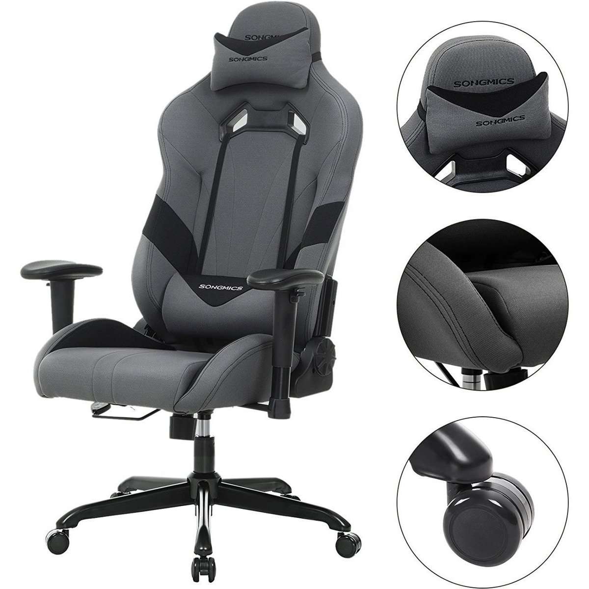 Nancy's Loyola Gamestoel - Bureaustoel - Verstelbaar - Ergonomisch - Hoofdsteun - Grijs / Zwart