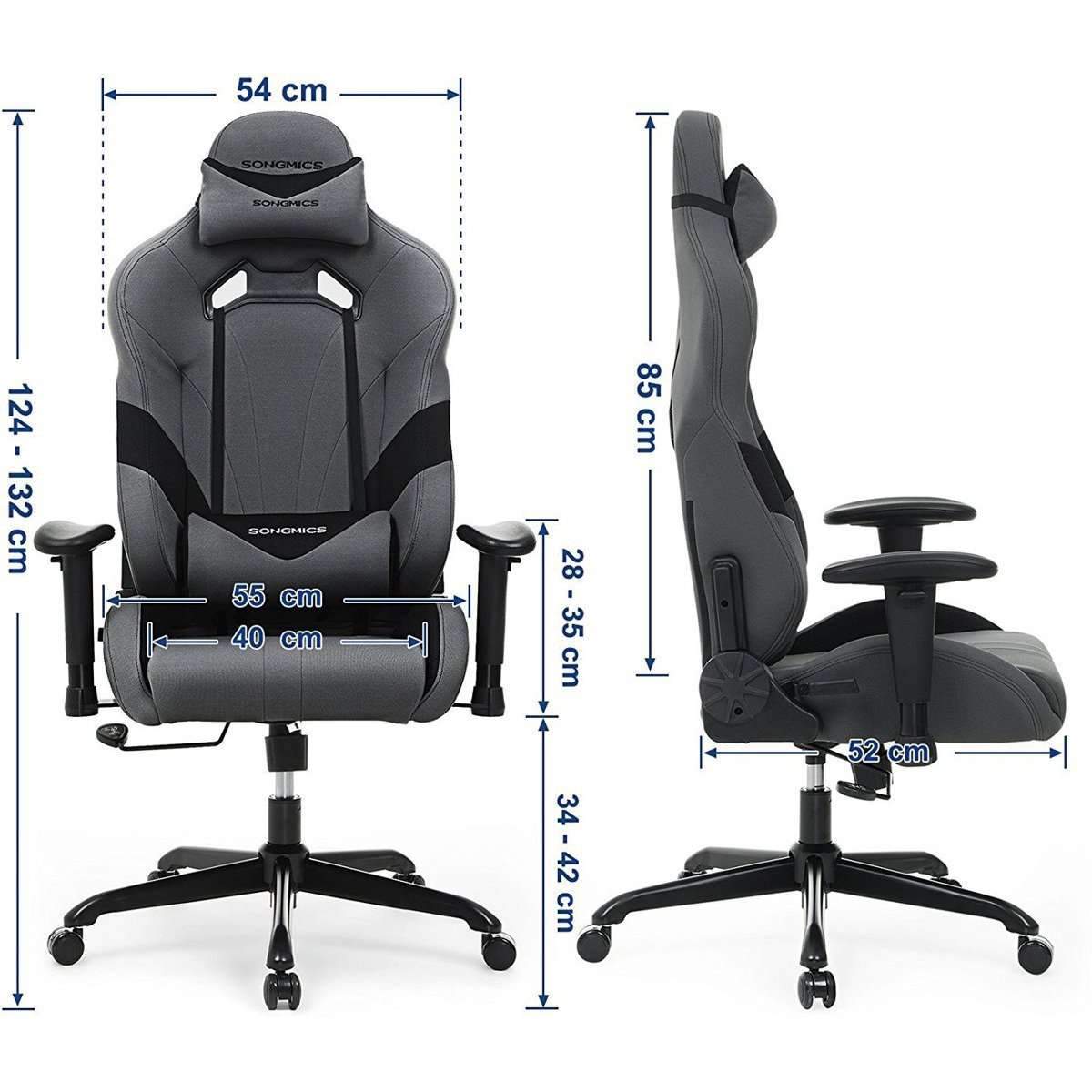 Nancy's Loyola Gamestoel - Bureaustoel - Verstelbaar - Ergonomisch - Hoofdsteun - Grijs / Zwart