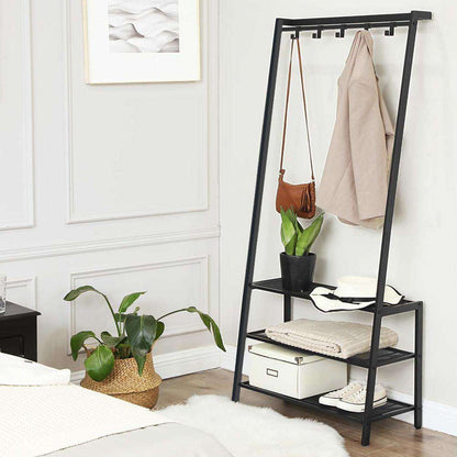 Nancy's Garderoberek met Kapstok Zwart - Schoenenrek 5 Haken en 3 Planken - IJzer - Nancy HomeStore
