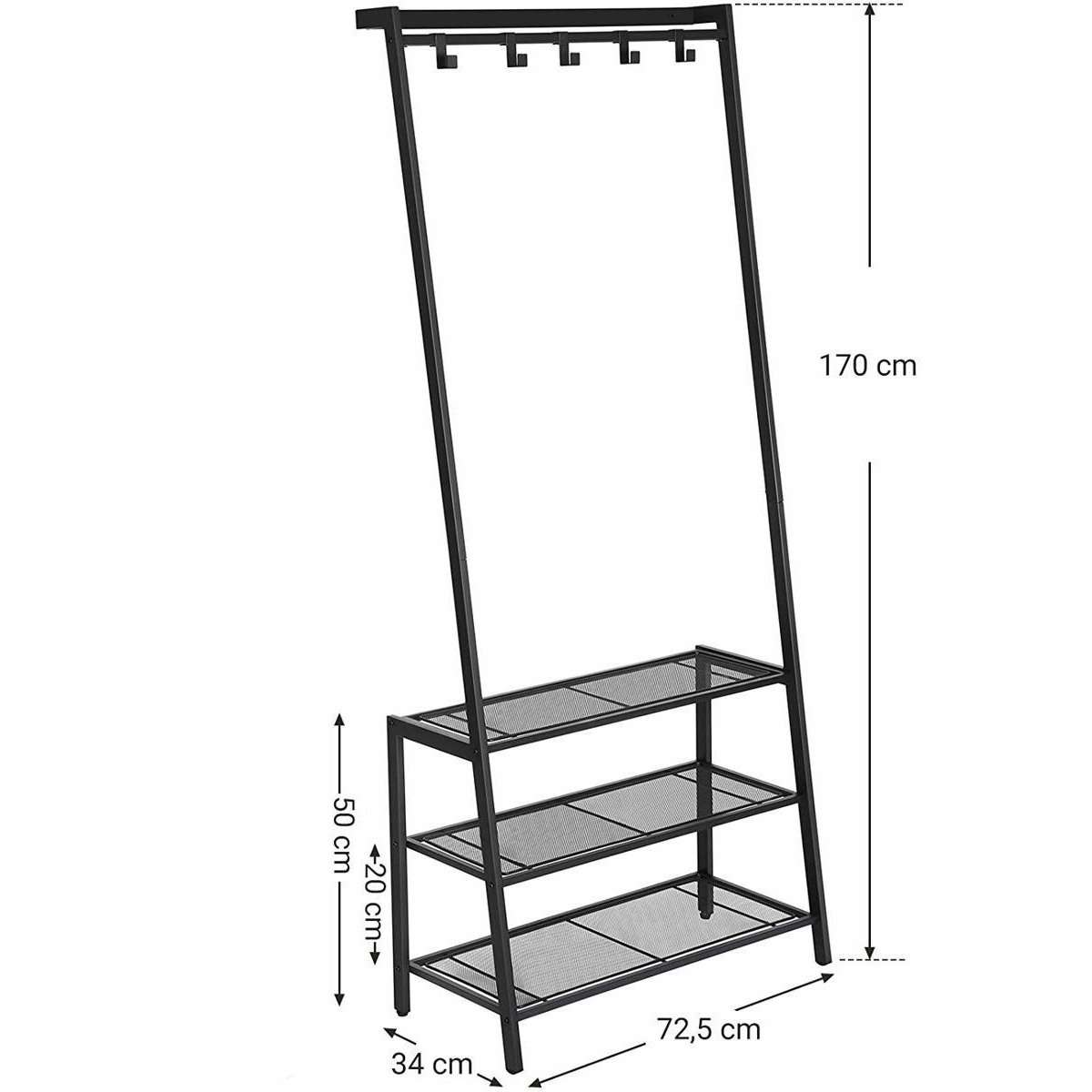 Nancy's Garderoberek met Kapstok Zwart - Schoenenrek 5 Haken en 3 Planken - IJzer - Nancy HomeStore