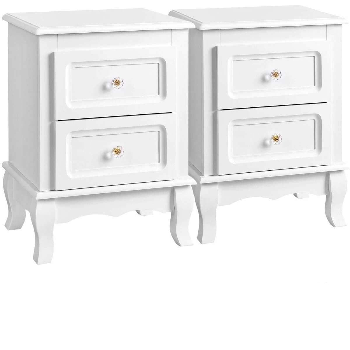 Nancy's Bannockburn Bedside Tables Set of 2 with 2 Drawers, Transparent Handles with Solid Pine Legs