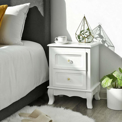 Nancy's Bannockburn Bedside Tables Set of 2 with 2 Drawers, Transparent Handles with Solid Pine Legs