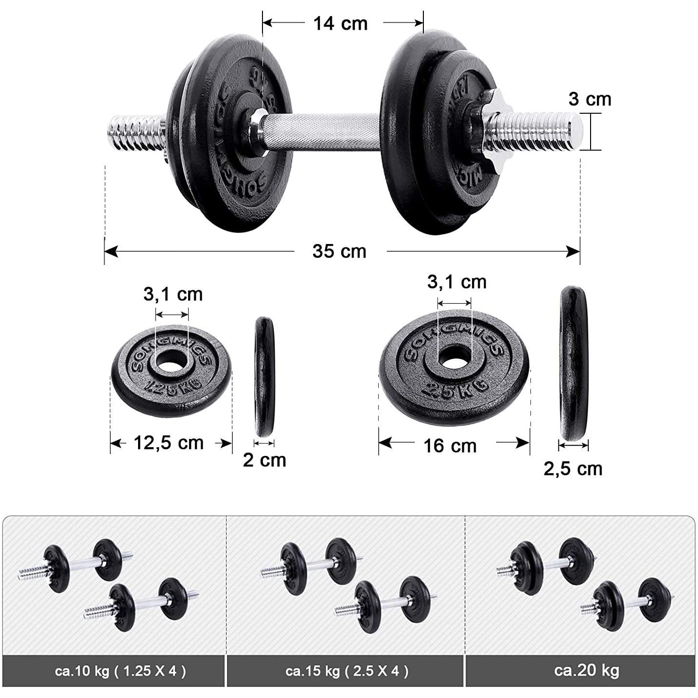 Ensemble d'haltères réglables de Nancy - Ensemble 2 x 10KG - Dumbell Extra Sturdy - Haltères - Ensemble d'haltères