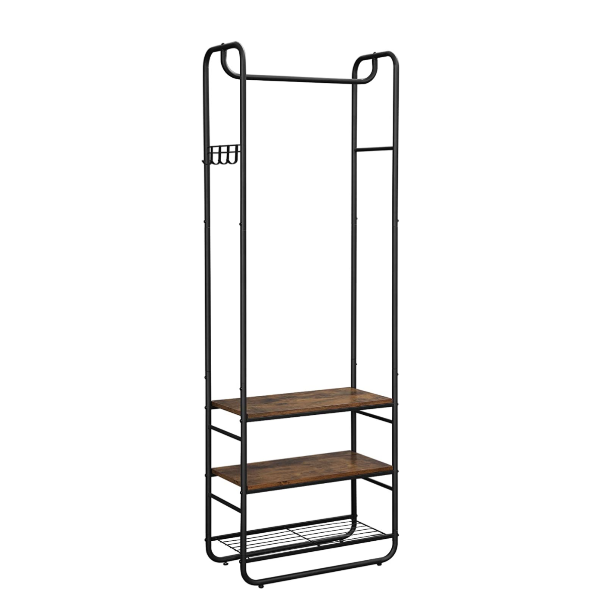 Nancy's Kapstok Staand - Kapstokken - Industrieel - Metaal - Hout - Bruin/Zwart - 58 x 28 x 181 cm