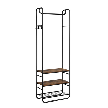 Nancy's Kapstok Staand - Kapstokken - Industrieel - Metaal - Hout - Bruin/Zwart - 58 x 28 x 181 cm