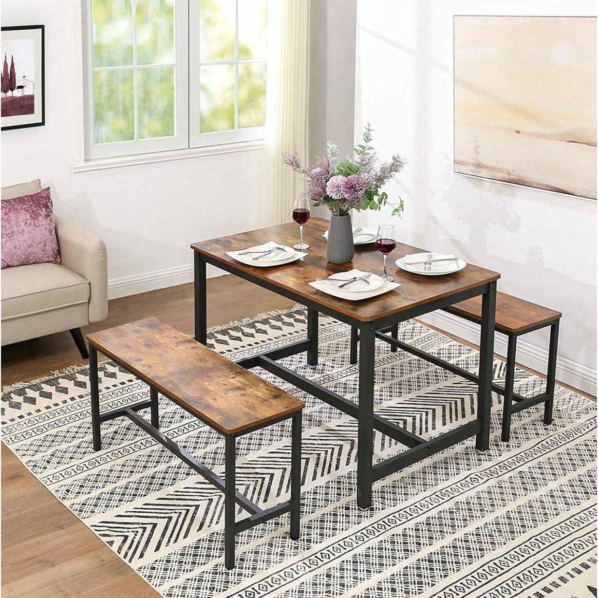 Nancy's Industrial Set of 2 Table Benches - Dining Room Bench - 108 x 32.5 x 50 cm - Benches