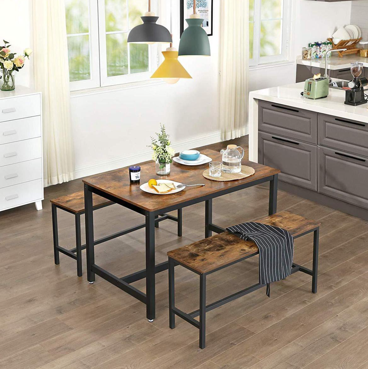 Nancy's Industriële Set van 2 Tafelbanken - Eetkamerbank - Vintage - ± 110 x 30 x 50 cm