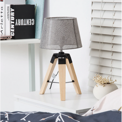 Nancy's Lakeville Table Lamp - Illuminated - Table lighting - Tripod - E27 - Linen - Pine - Gray - Tripod - 40W - 24 x 24 x 45 cm