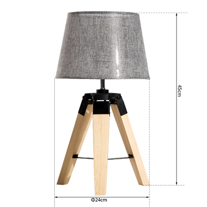 Nancy's Lakeville Table Lamp - Illuminated - Table lighting - Tripod - E27 - Linen - Pine - Gray - Tripod - 40W - 24 x 24 x 45 cm