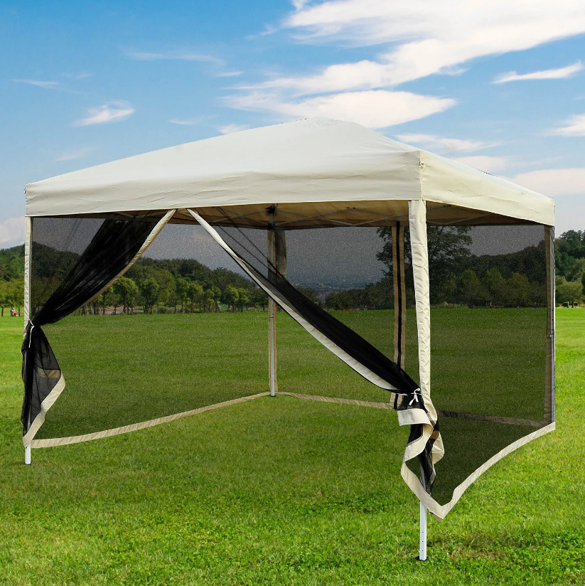 Nancy's Tulare Partytent - Paviljoen - Vouwpaviljoen - Schaduw - Zijwanden - Staal - Beige - Tent - 3 x 3 m