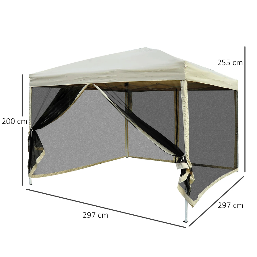 Nancy's Tulare Partytent - Paviljoen - Vouwpaviljoen - Schaduw - Zijwanden - Staal - Beige - Tent - 3 x 3 m