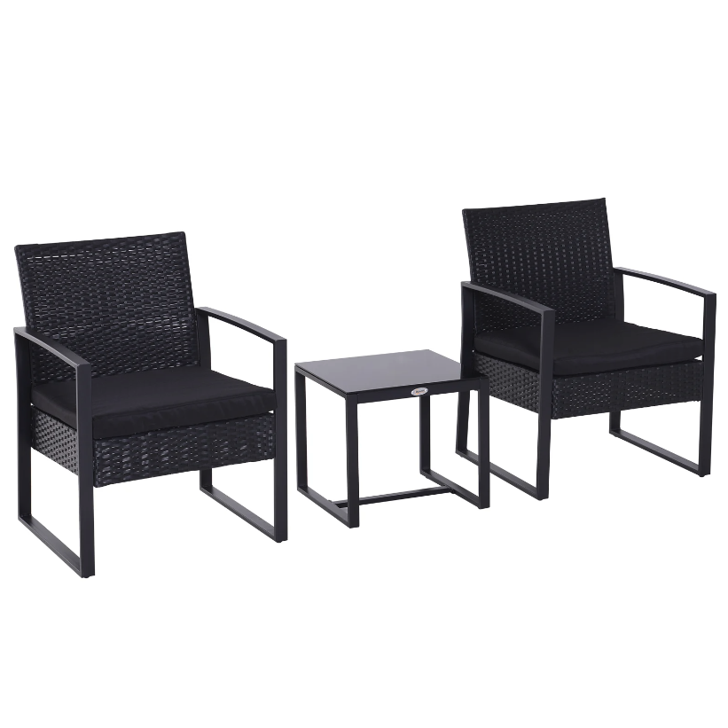 Nancy's Taylor Tuinset - Bistroset -Zitgroep - 2 Stoelen - 1 Tafel - 3-delig - Kussens - Polyrotan - Zwart