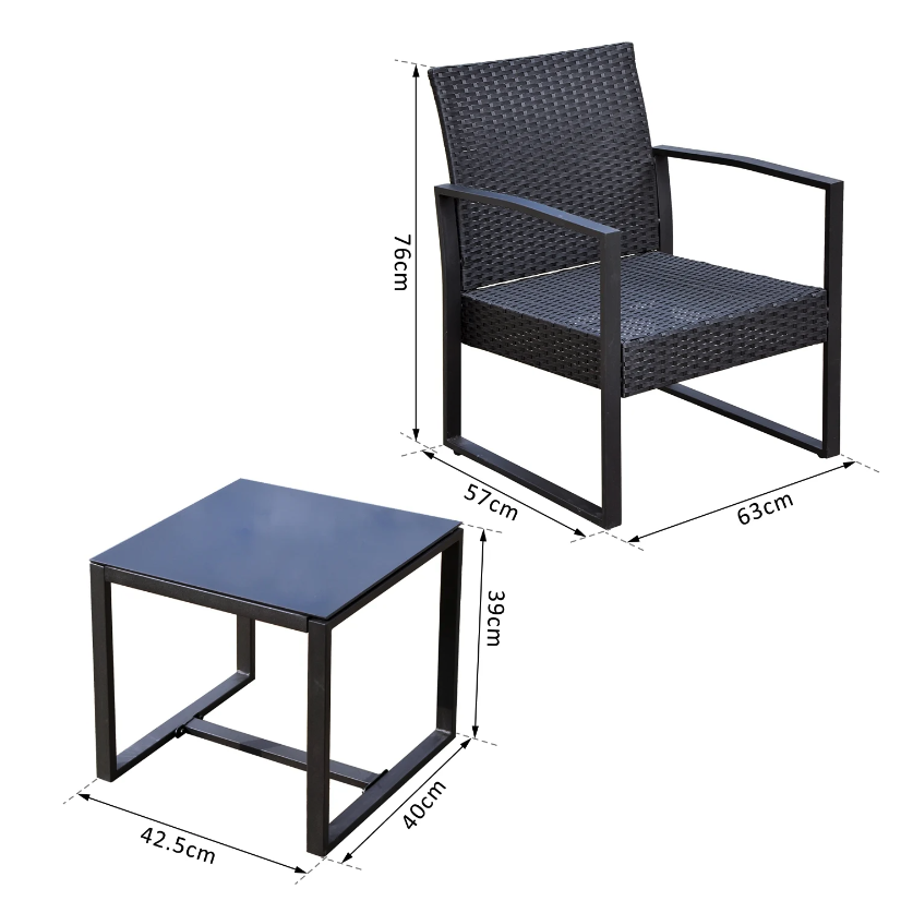 Nancy's Taylor Tuinset - Bistroset -Zitgroep - 2 Stoelen - 1 Tafel - 3-delig - Kussens - Polyrotan - Zwart