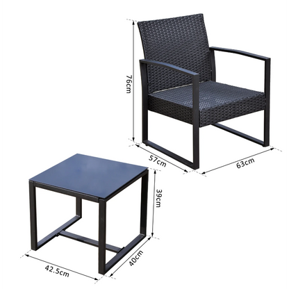 Nancy's Taylor Tuinset - Bistroset -Zitgroep - 2 Stoelen - 1 Tafel - 3-delig - Kussens - Polyrotan - Zwart