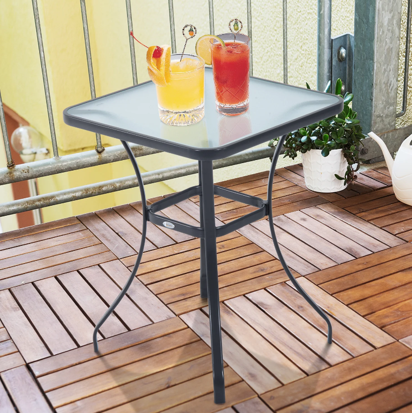 Table de jardin Montebello de Nancy - Table en verre - Table de bistro - Table de balcon - Noir - Métal - Verre trempé - 68,5 x 68,5 cm