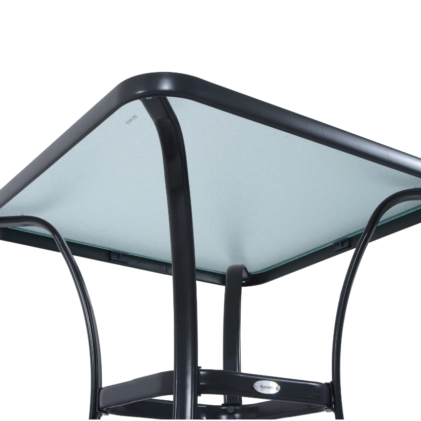 Table de jardin Montebello de Nancy - Table en verre - Table de bistro - Table de balcon - Noir - Métal - Verre trempé - 68,5 x 68,5 cm