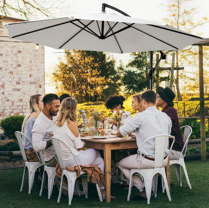 Nancy's Spring Zweefparasol - Zonwering - Parasol - Handslinger - Rond - Staal - Crème/Grijs/Groen - 300 cm