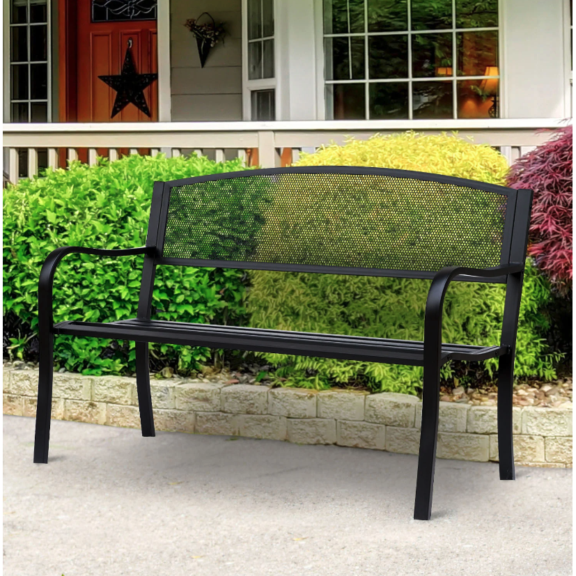 Nancy's Oakton Garden Bench - 2-Seater Bench - Black - Grid - Steel - Ergonomic - 127 x 60 x 87 cm