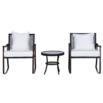Nancy's Foley Tuinset - Bistroset - Loungeset - Zitgroep Voor Buiten - Schommelstoelen - Rotan - Bruin / Créme