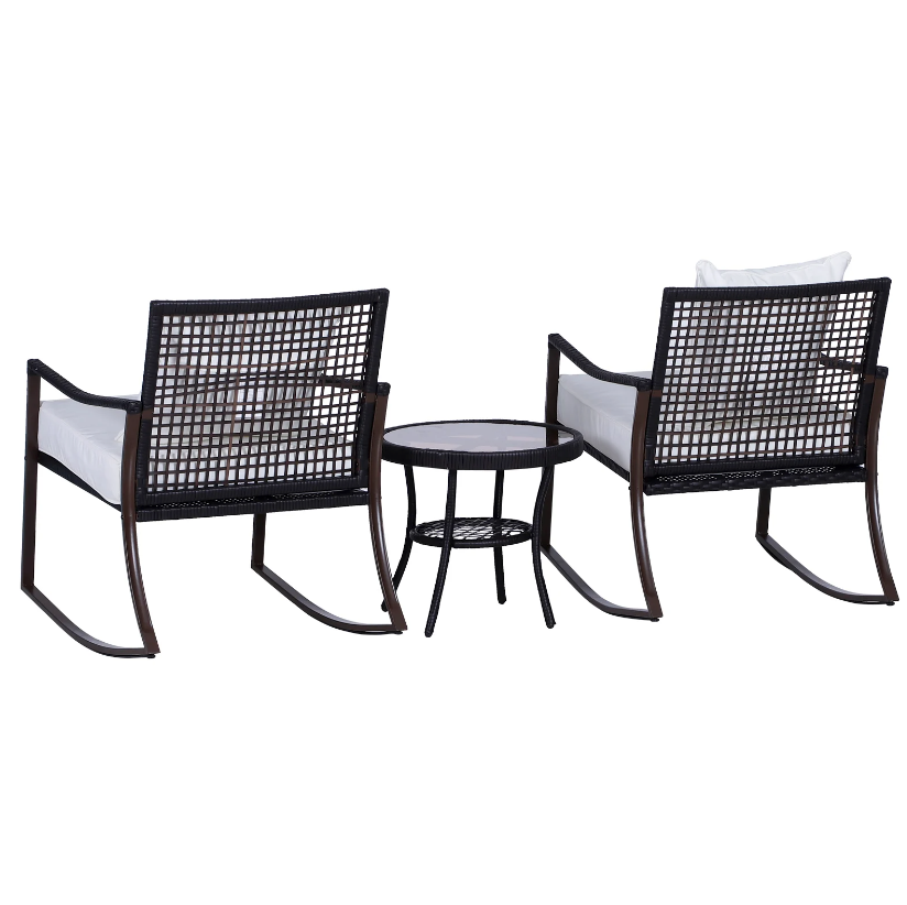 Nancy's Foley Tuinset - Bistroset - Loungeset - Zitgroep Voor Buiten - Schommelstoelen - Rotan - Bruin / Créme