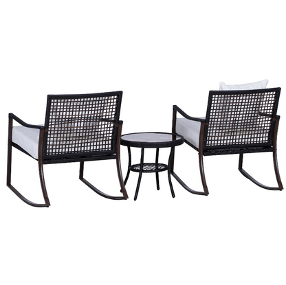 Nancy's Foley Tuinset - Bistroset - Loungeset - Zitgroep Voor Buiten - Schommelstoelen - Rotan - Bruin / Créme