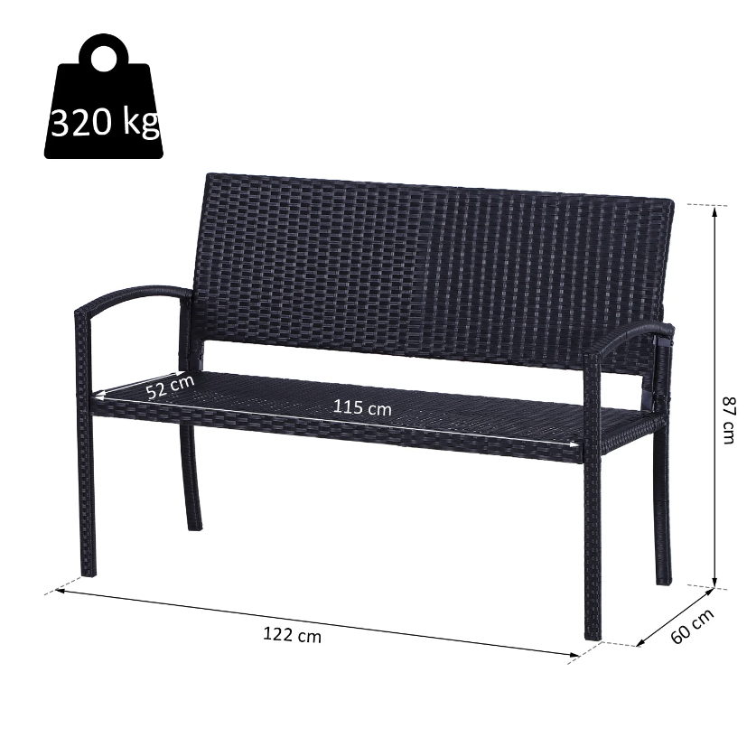 Nancy's Tucker Tuinbank - 2-Zits Bank - Bankje - Rotan - Zwart - ± 120 x 60 x 90 cm