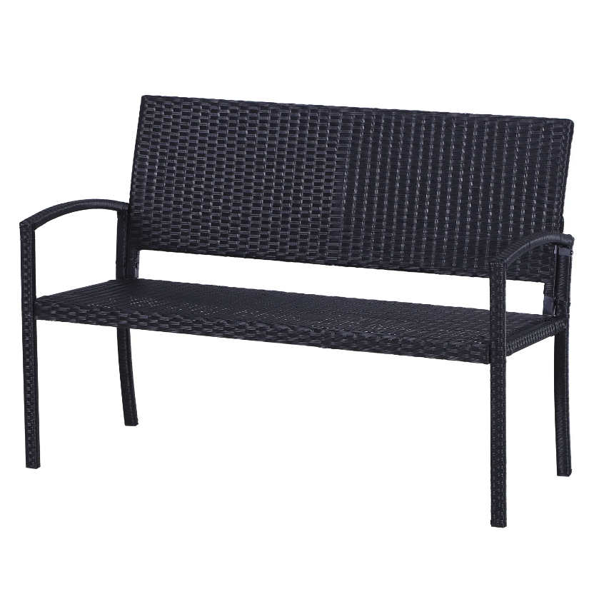 Nancy's Tucker Garden Bench - 2-Seater Bench - Bench - Black - Steel - Polyrattan - Wickerwork - Ergonomic - 122 x 60 x 87 cm