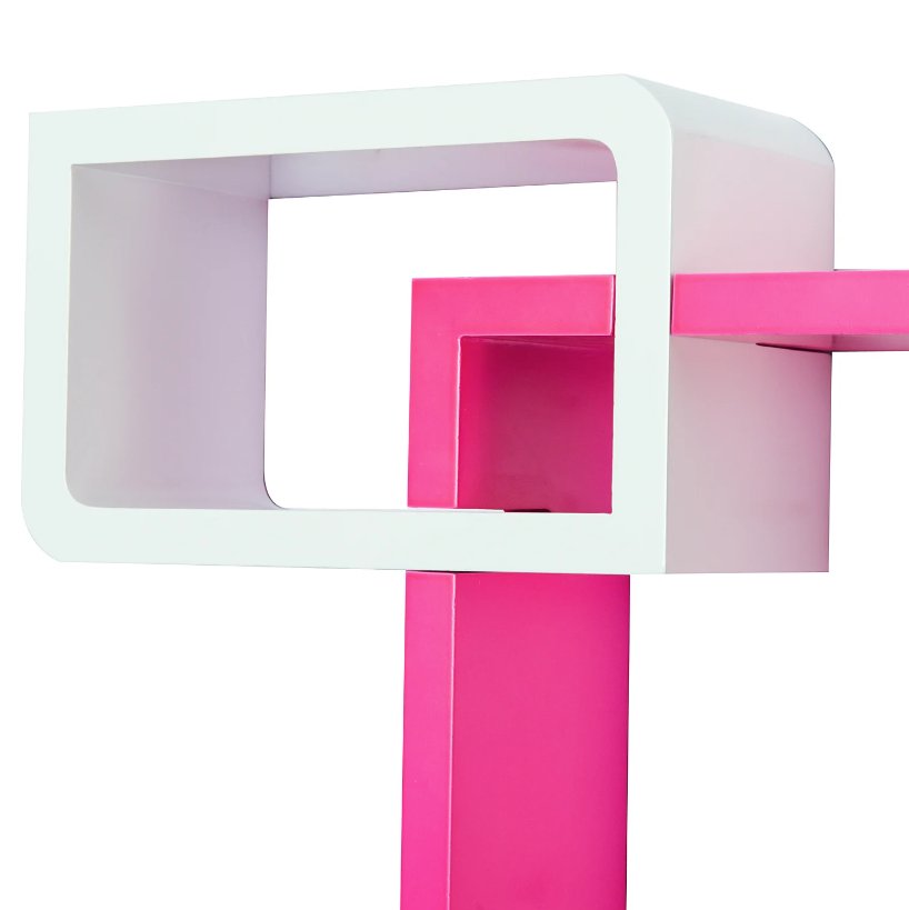 Nancy's Kearns Wandplank - Hangplank - Opbergruimte - Drie Vakken - MDF - Waterafstotend - Roze - Wit - 38 x 12 x 30 cm / 24 x 12 x 15 cm