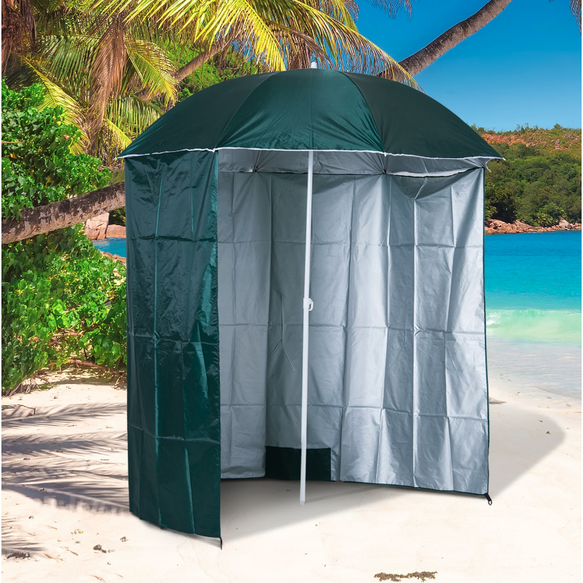 Nancy's Addison Parasol - Parasol de plage - Paroi latérale - Vert - 2 pièces - Polyester - Hydrofuge - Paroi latérale amovible - Diamètre 220 cm